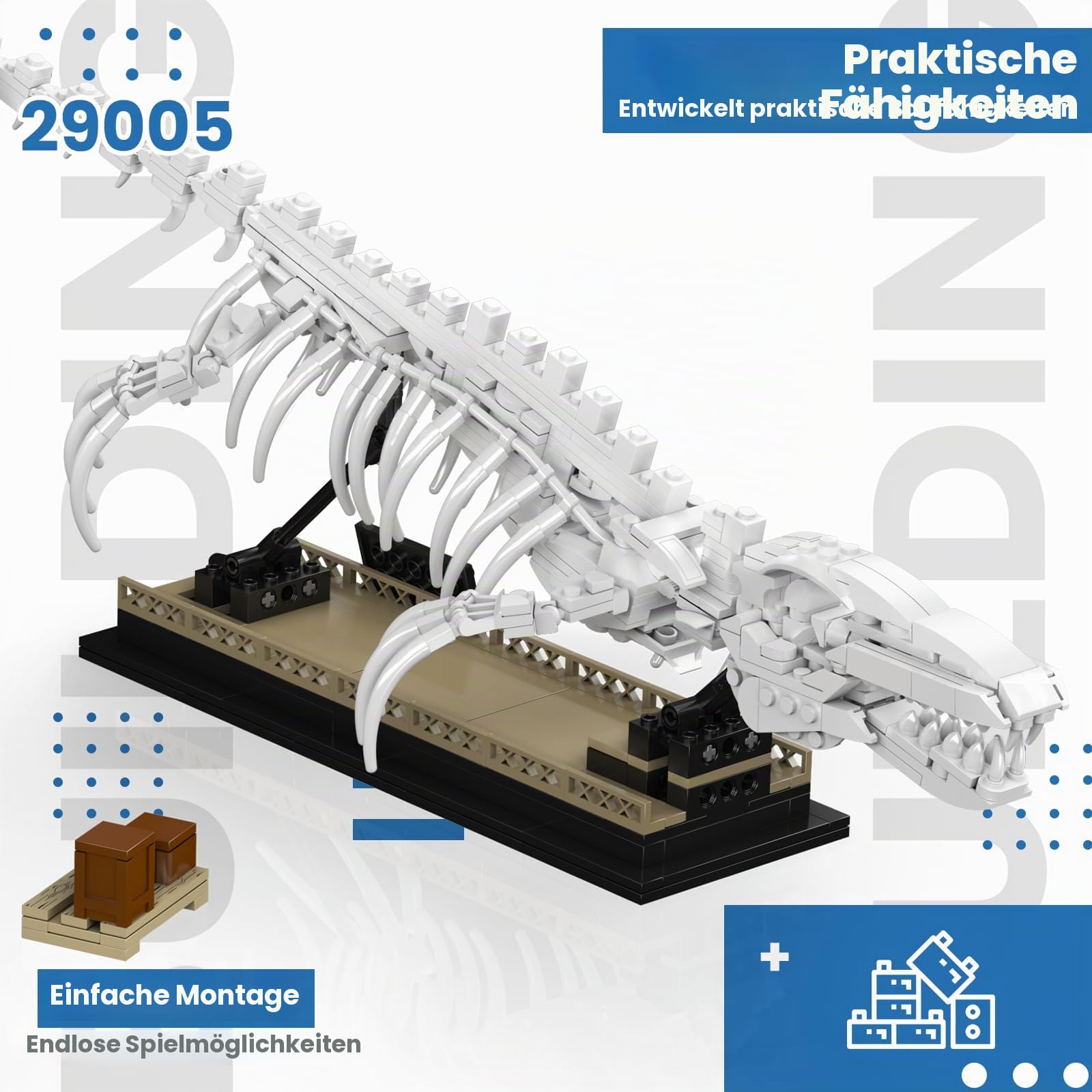 Mould King 29005 Klemmbausteine Dinosaurier Skelett Bausatz Velociraptor Mosasaurus Tier Fossilien Bausteine Set Mit Sockel Sammlerstücke Geschenke Für Erwachsene (1418 Teile)