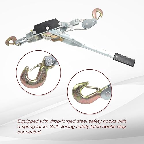 Miniatura 4 de Cable de acero resistente de 4 toneladas de 2 ganchos, extractor de potencia de doble engranaje que viene con una herramienta de trinquete de