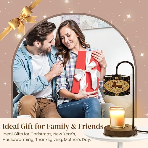 Miniatura 16 de Lámpara calentadora de velas con temporizador y atenuador, retro de los años 70, líneas onduladas abstractas psicodélicas, rosa, naranja, beige,