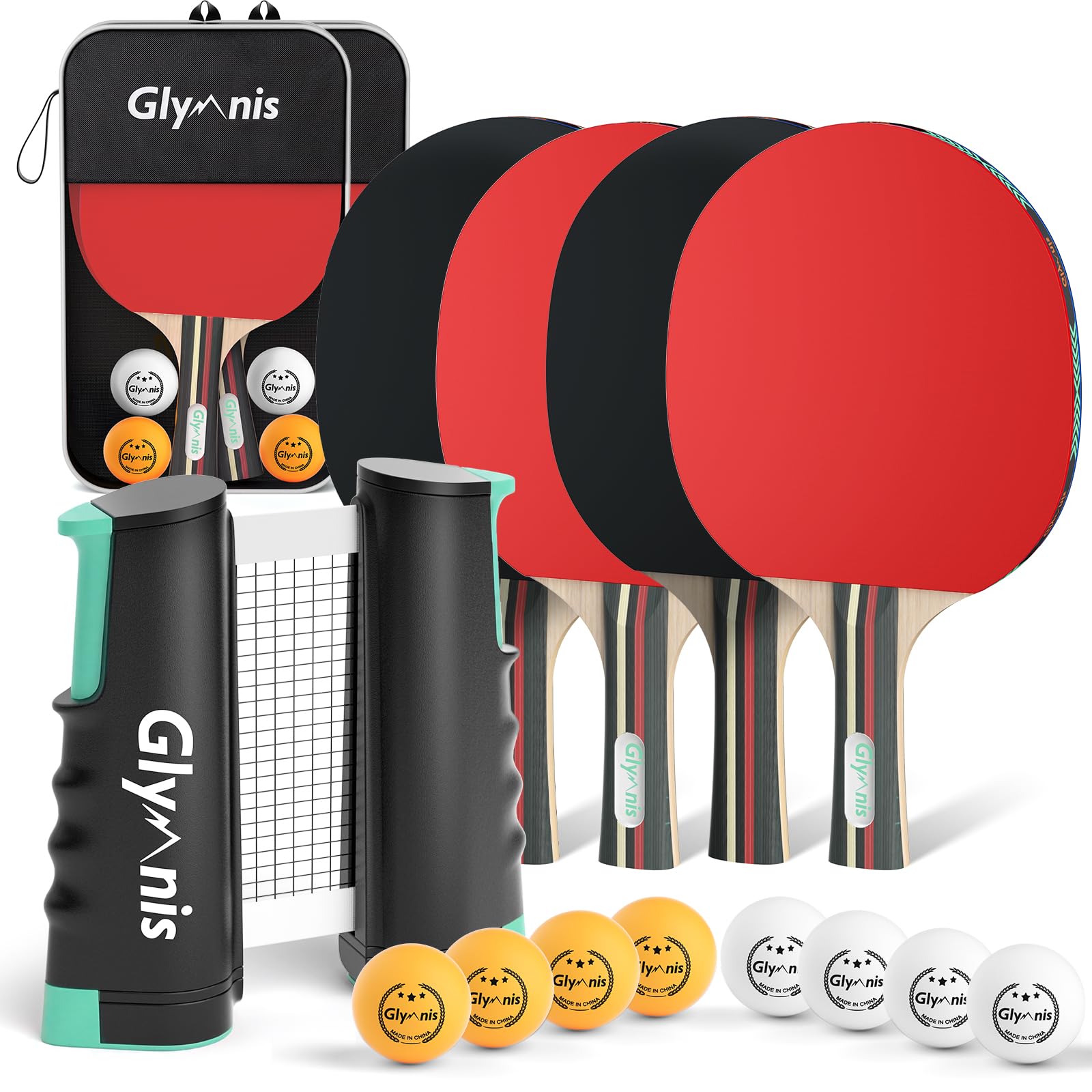 Ping Pong Paddle Set, Table Tennis Set with Retractable Net, Balls