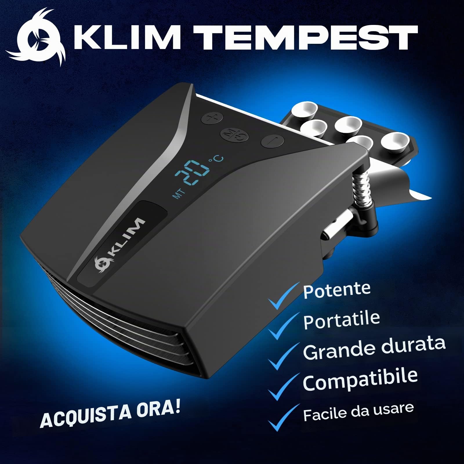 KLIM Tempest - Ventola PC Portatile esterna - Innovativa ed Efficace - Indicatore Temperatura - Modalità Manuale/Auto - 4000 RPM - Compatibile con Base di Raffreddamento pc portatile - NOVITÀ