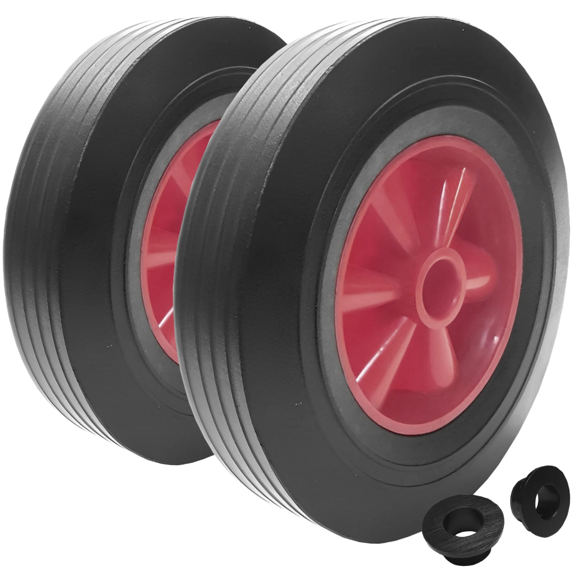 10" Wheel Heavy Duty Solid Rubber Tyre 255mm Puncture Proof Wheelbarrow Sack Truck Cart Wheel 1/2 inch (12mm) Bore - 2 Wheels