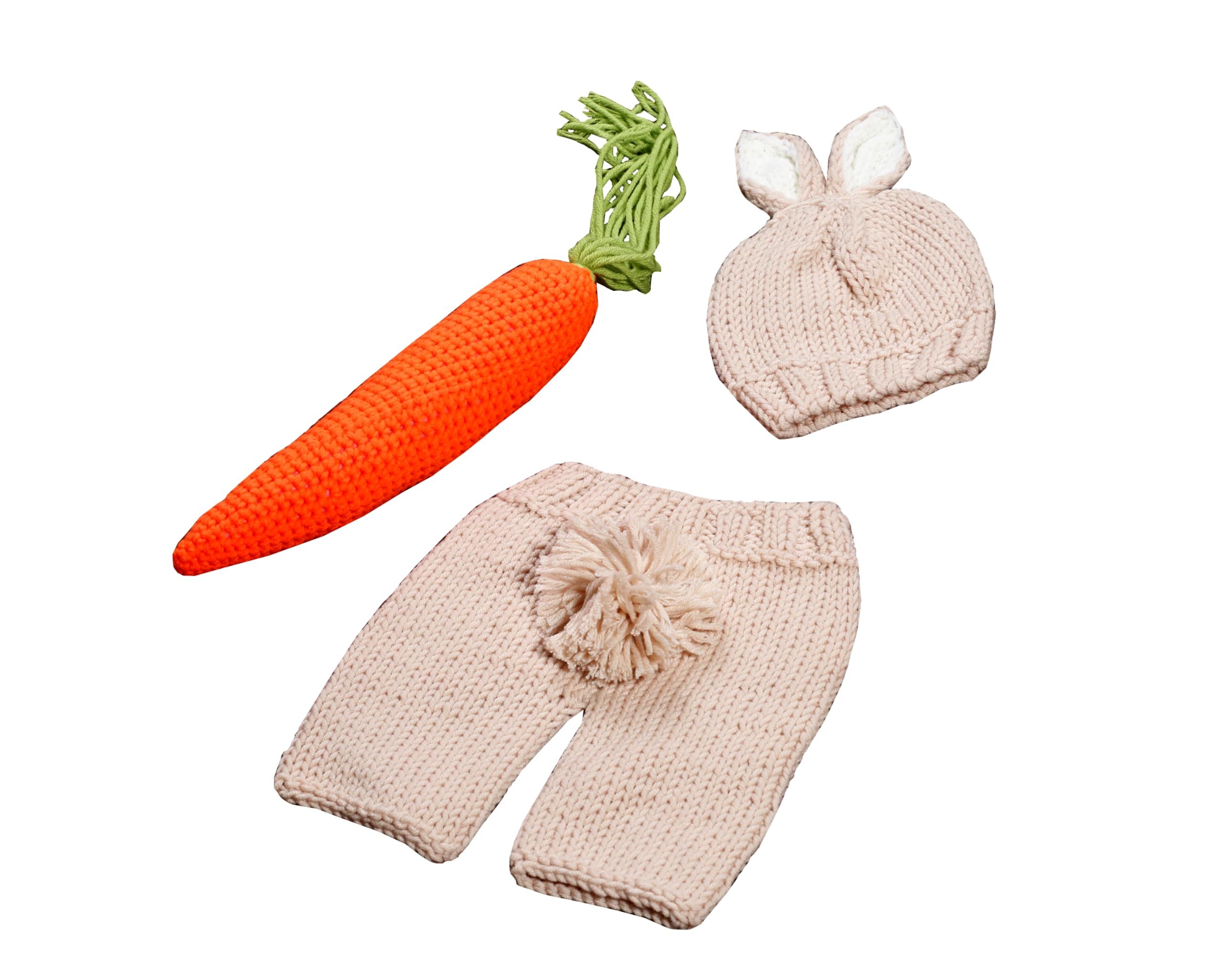 Newborn Baby Girl/Boy Crochet Knit Costume Photography Prop Hats and Outfits (Carrot Loving White Bunny) - Image 3