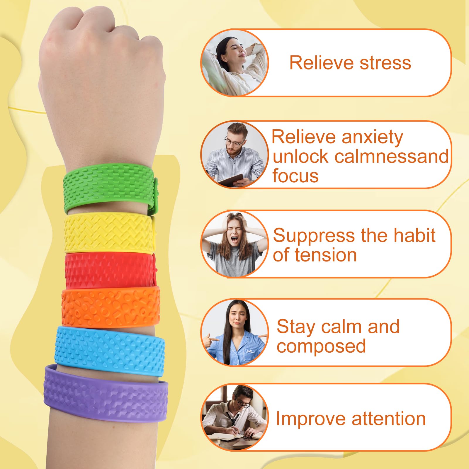 AOOTE Slap Bracelet, 6Pcs Colorful Slap Wrist Bands, Textured Silicone Slaps Bracelets Wristbands - Image 4