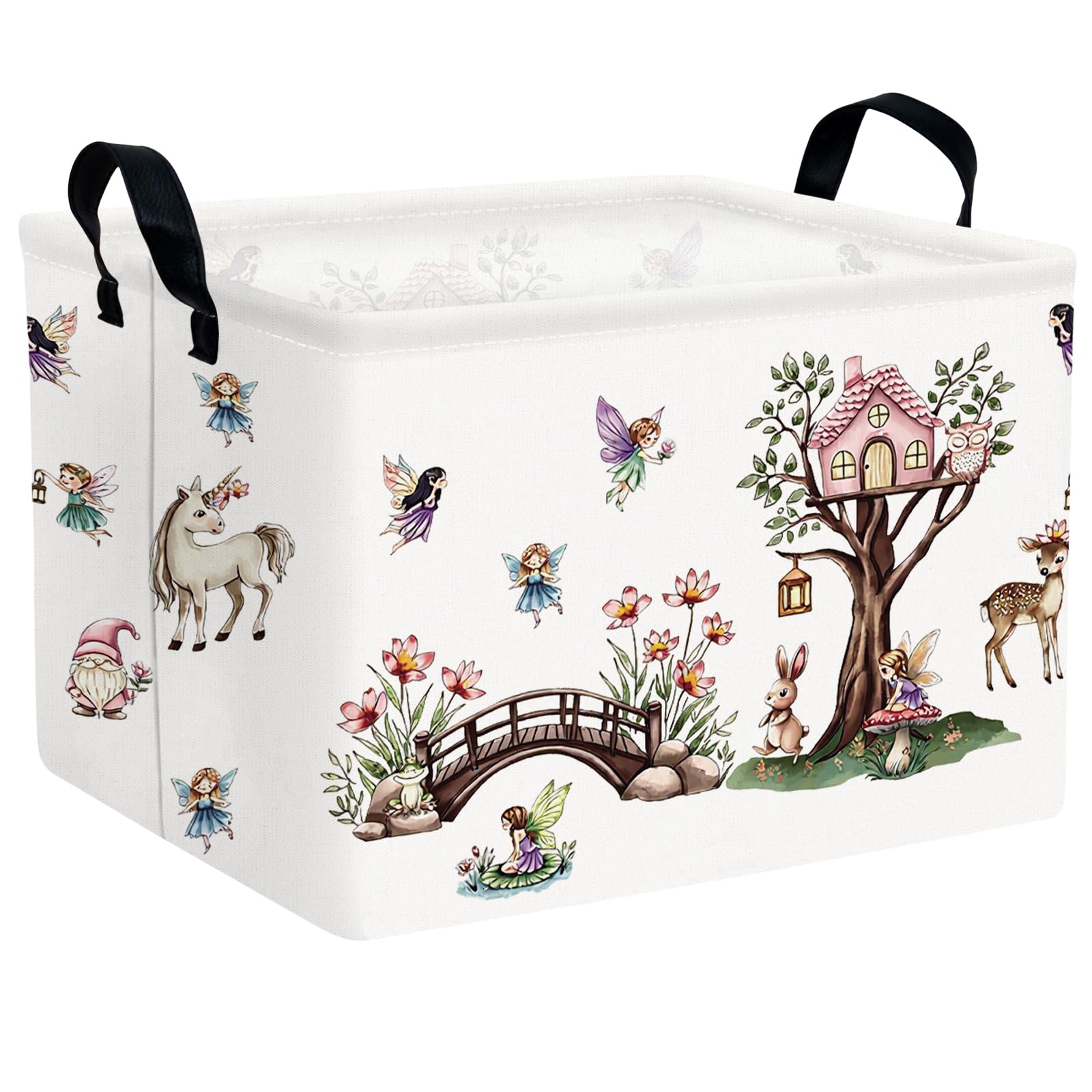 Kid Cute Rectangle Storage Basket Baby Toy Clothes Storage Bin Nursery Playroom Bedroom Decor Basket (Pink Tree House Flower Fairy)
