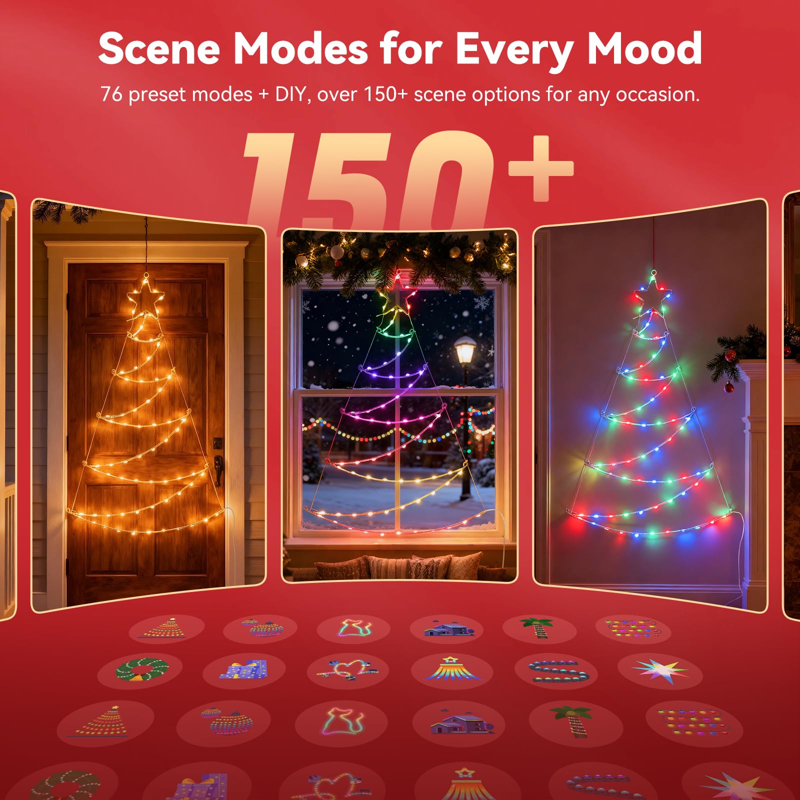 Aigostar Luces para Árbol Navidad con Anillo RGBIC Smart, 1.4M 140 LEDs, Control por APP y Mando, 39 Efectos Dinámicos, 150+ Escenas, Music Sync, para árbol de Navida Interior Exterior Decoracion