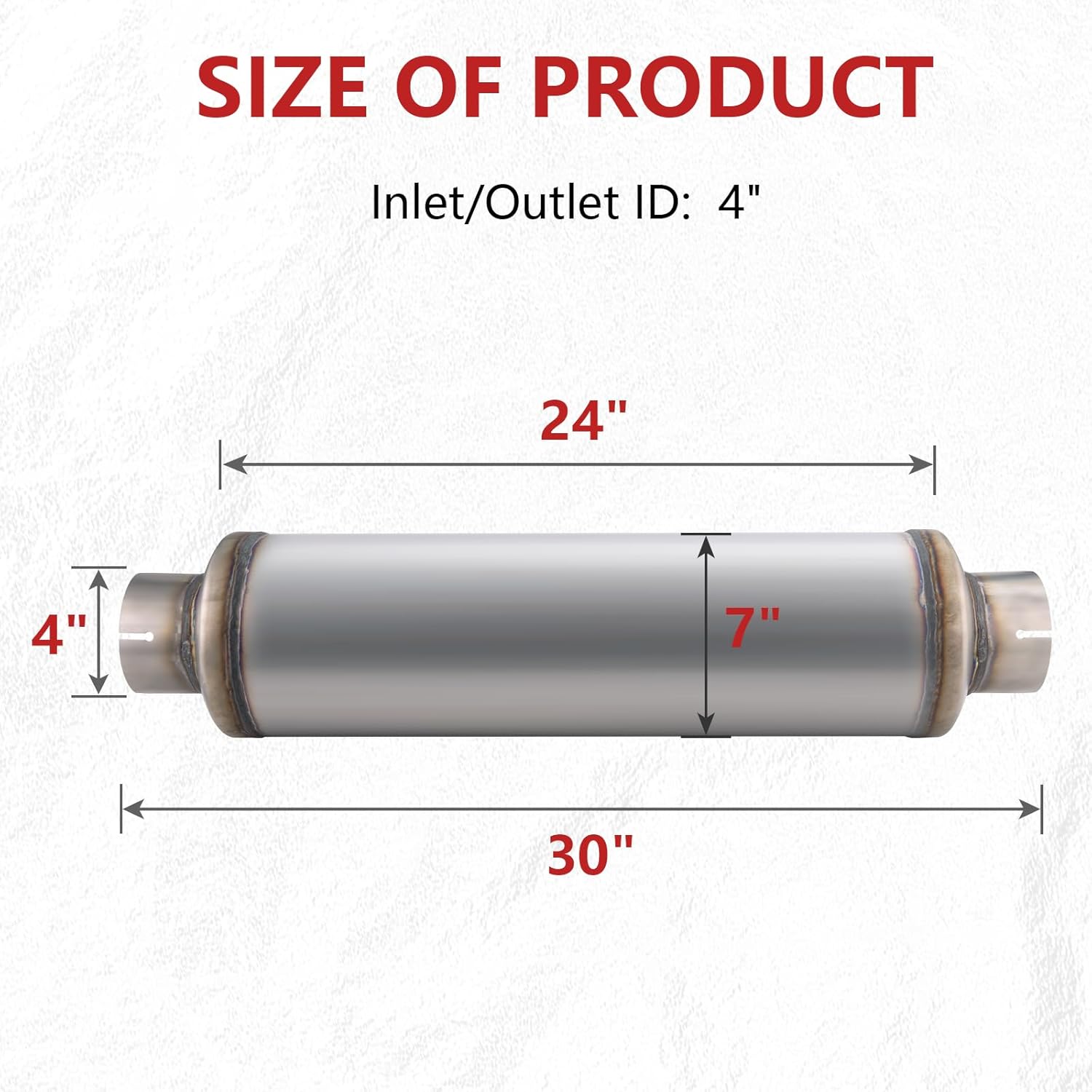LCGP 4" Inlet Diesel Exhaust Muffler, 4'' Inlet & Outlet Universal Resonator, 30'' Overall Length Stainless Steel Mufflers, Straight Through Design, welded On Muffler Resonator