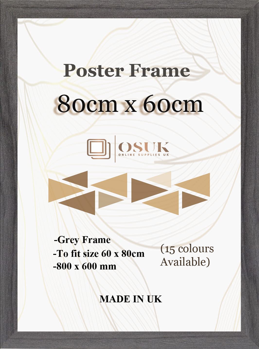 OSUK 80x60cm Grey Poster Frame - Large 80 x 60cm Photo Frames 800x600mm Frame with Clear Perspex Front & Wall Mount Hooks - 60cm x 80cm Picture Frame