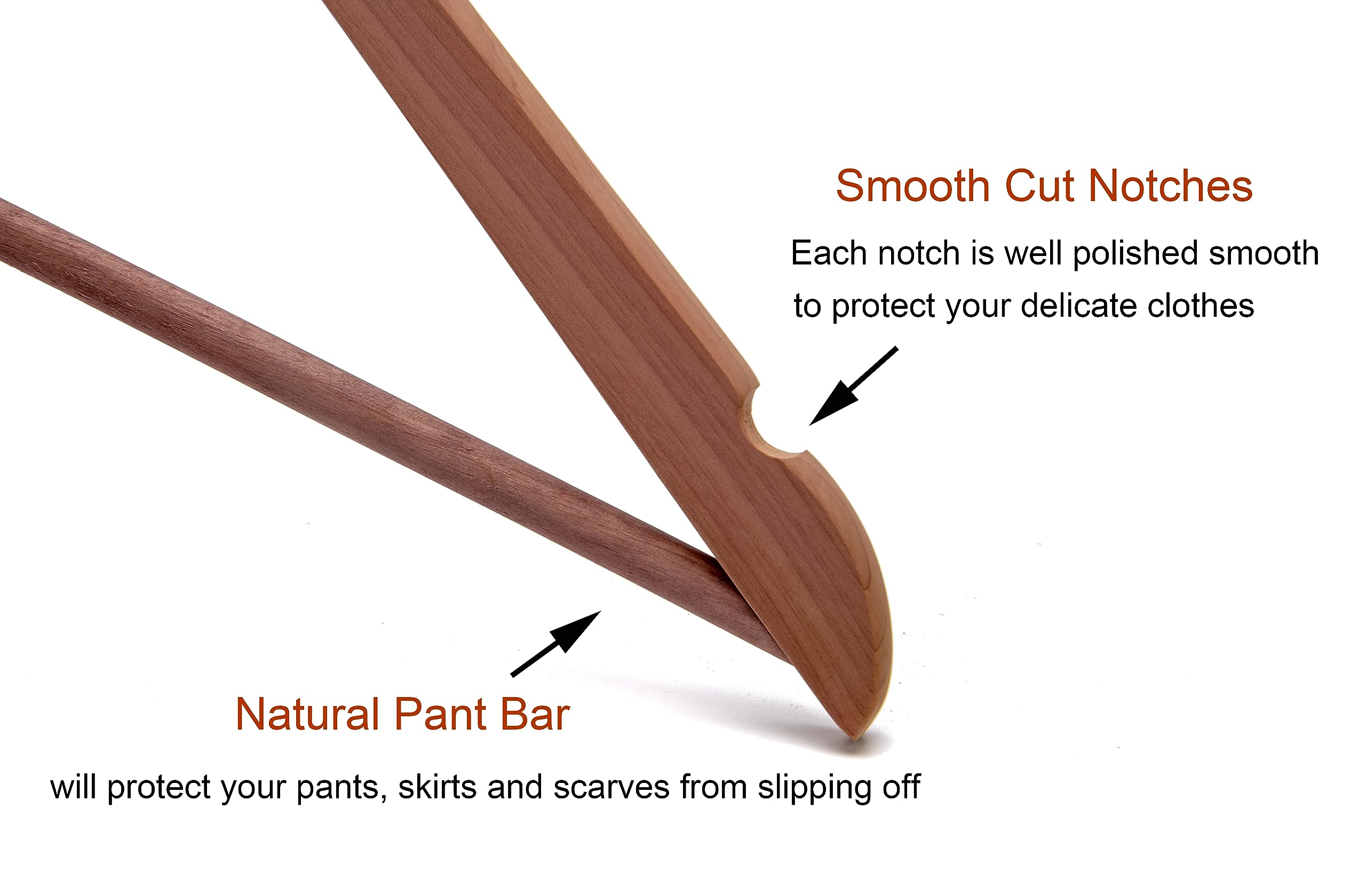 Perchas de madera de cedro rojo americano, Colgador Ropa, Paquete de 20 perchas de madera para vestidos, muescas de corte suave, gancho flexible de 360°, barra antideslizante sólida, natural, HL03N2
