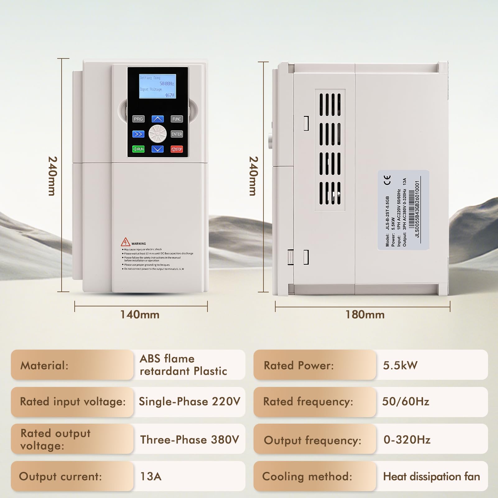 Inverter 220v a 380v Professionale, VFD 5.5KW 220V Ingresso monofase 380V Uscita trifase Convertitore di frequenza 50/60Hz, Azionamento a frequenza variabile per Controllo Velocità CNC Motore Mandrino