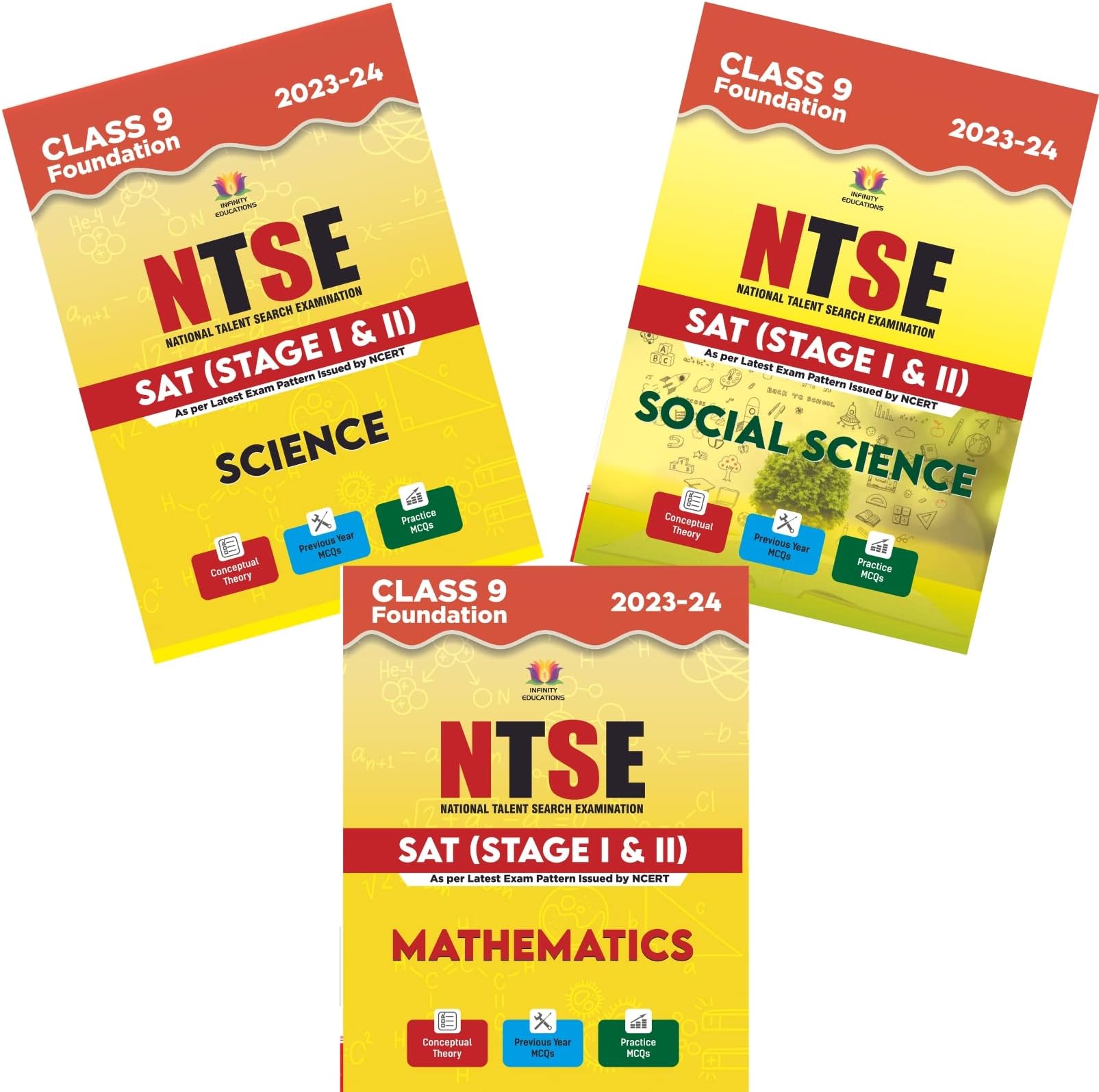 NTSE Study Material for class 9 Foundation SAT Stage 1 & 2 (Conceptual theroy+Previous Year MCQs+Practice MCQs) Set of 3 Books useful for Olympiad and CBSE Paperback – 1 January 2023