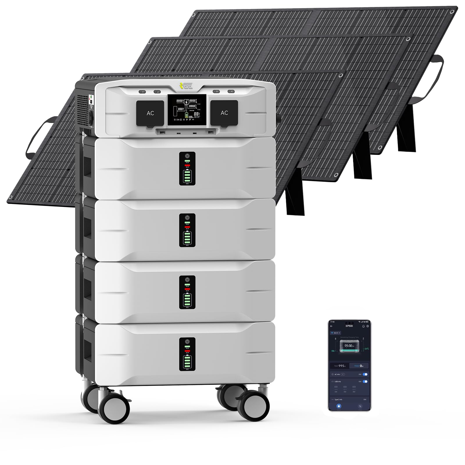 IEE SP5000 10240Wh Solar Power Station 5000W 9000 Peak AC Output 120V 240V Split Phase LFP Battery with