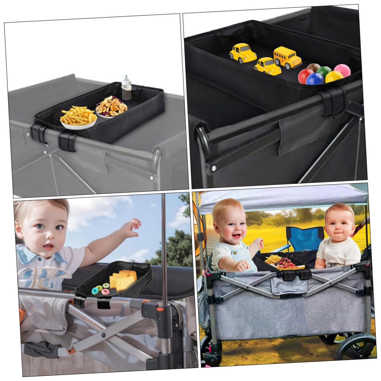 Vassoio Snack per Passeggino Portabicchieri Nero Xl