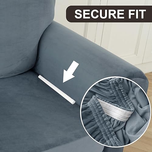 Miniatura 5 de Juego de funda para silla y otomana, funda de terciopelo para sillón y otomana antideslizante, juego de fundas elásticas para sofá y taburete de pie