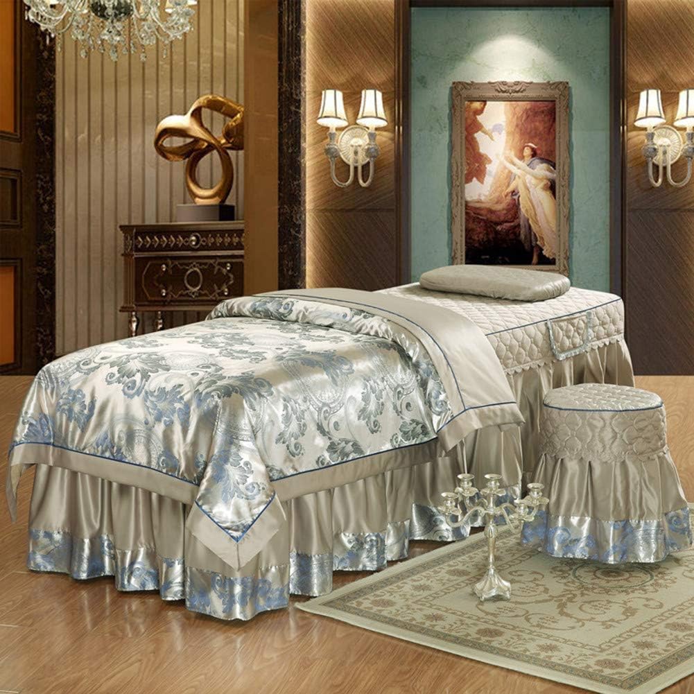 YXLJYH European Luxury 4 Piece Silk Massage Table Sheet Sets Bedspreads, Beauty Bed Cover Washed Silk Tattoo Fumigation Treatment Bed Skirt Sheet-E 80x190cm(31x75inch)