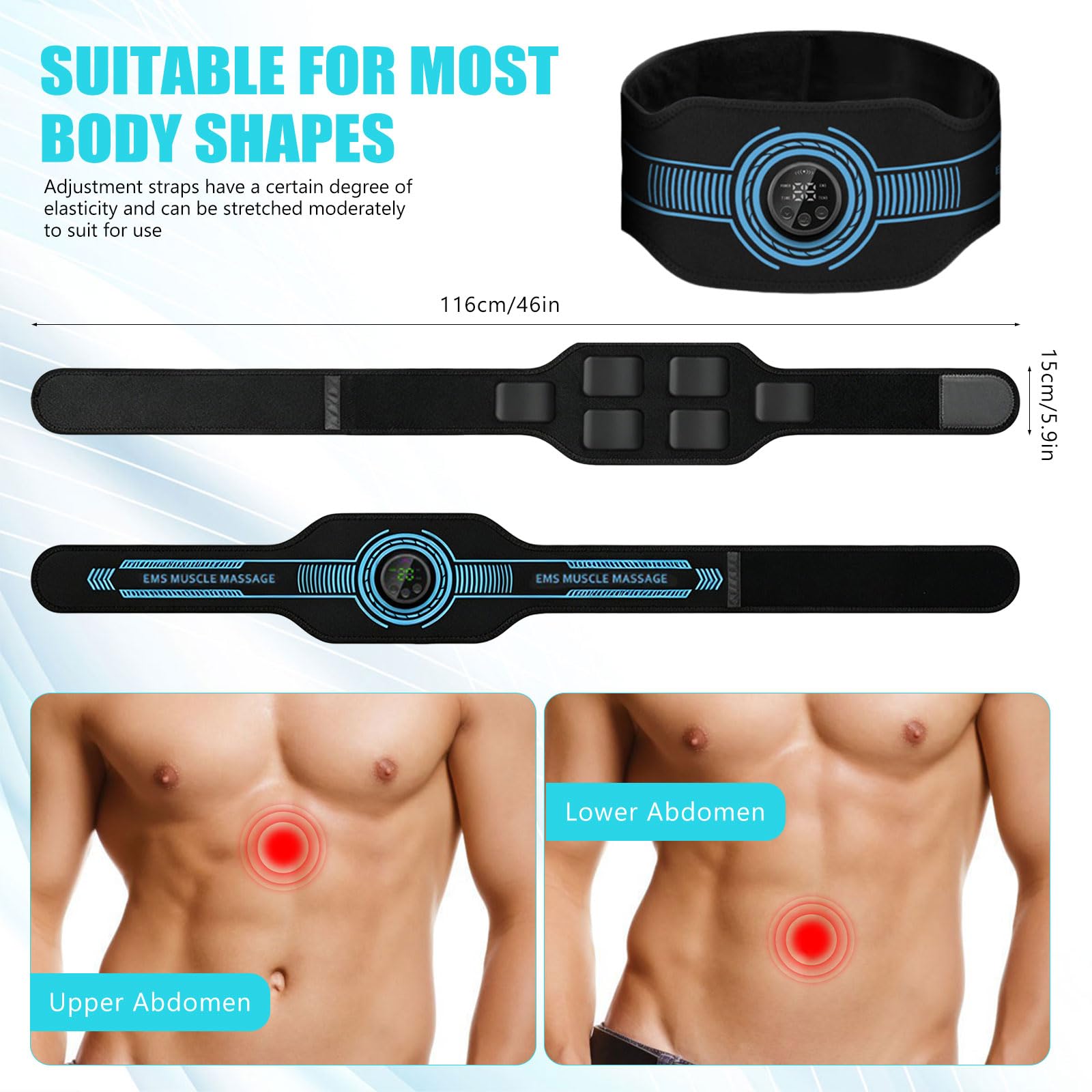 EMS Electroestimulador Abdominal, Abdominales Electroestimulacion, con 10 Modos y 39 Niveles de Intensidad, Electroestimulador Muscular Recargable Por USB, Apto Tanto para Hombres Como para Mujeres