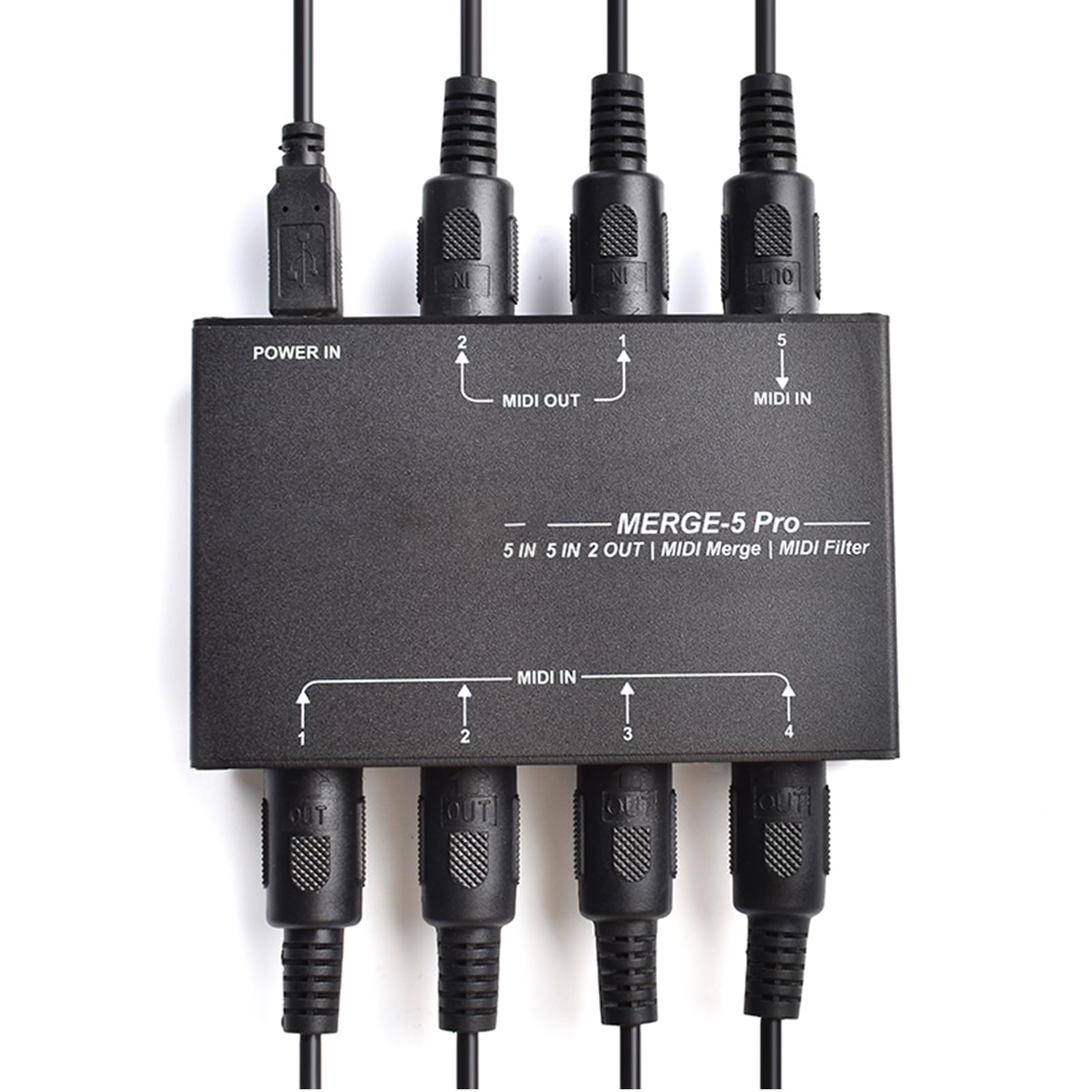 Convertitore Splitter MIDI Avanzato Box Host MIDI USB per Sintetizzatore Tastiera Pianoforte Elettronico, 5 Ingressi e 2 Uscite, Lega di Alluminio, Nero