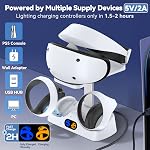 Controller Charging Dock for PS5 VR2, PSVR 2 Charging Station with VR Headset Holder Display Stand, PS VR2 Controller Charger for PSVR2 Accessories with Led Indicator, 2 Magnetic Clasp & Type-C Cable
