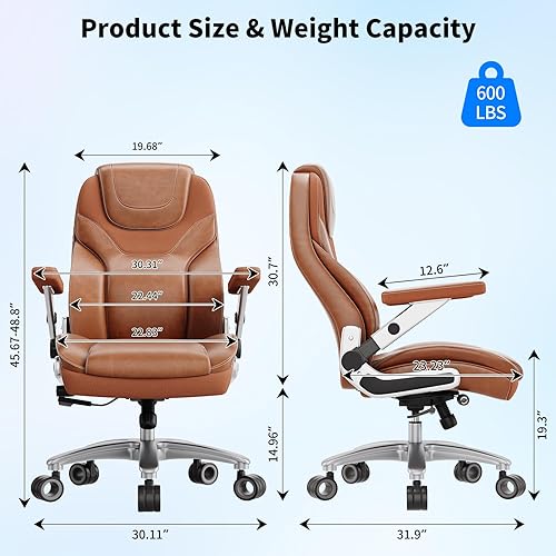 Miniatura 2 de Silla de oficina grande y alta con brazos 5D, tela de 600 libras y piel sintética, silla de escritorio resistente, soporte lumbar ajustable y