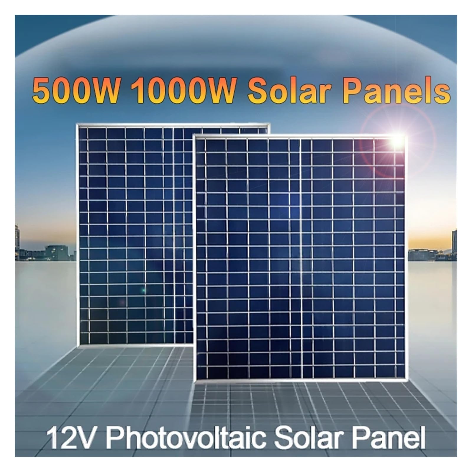 Kit de panel solar fotovoltaico de 1000W, 500W, 12V, cargador de panel solar con controlador 100A, adecuado for baterías rápidas en hogares/camping/RV(2PC Controller kiTS)