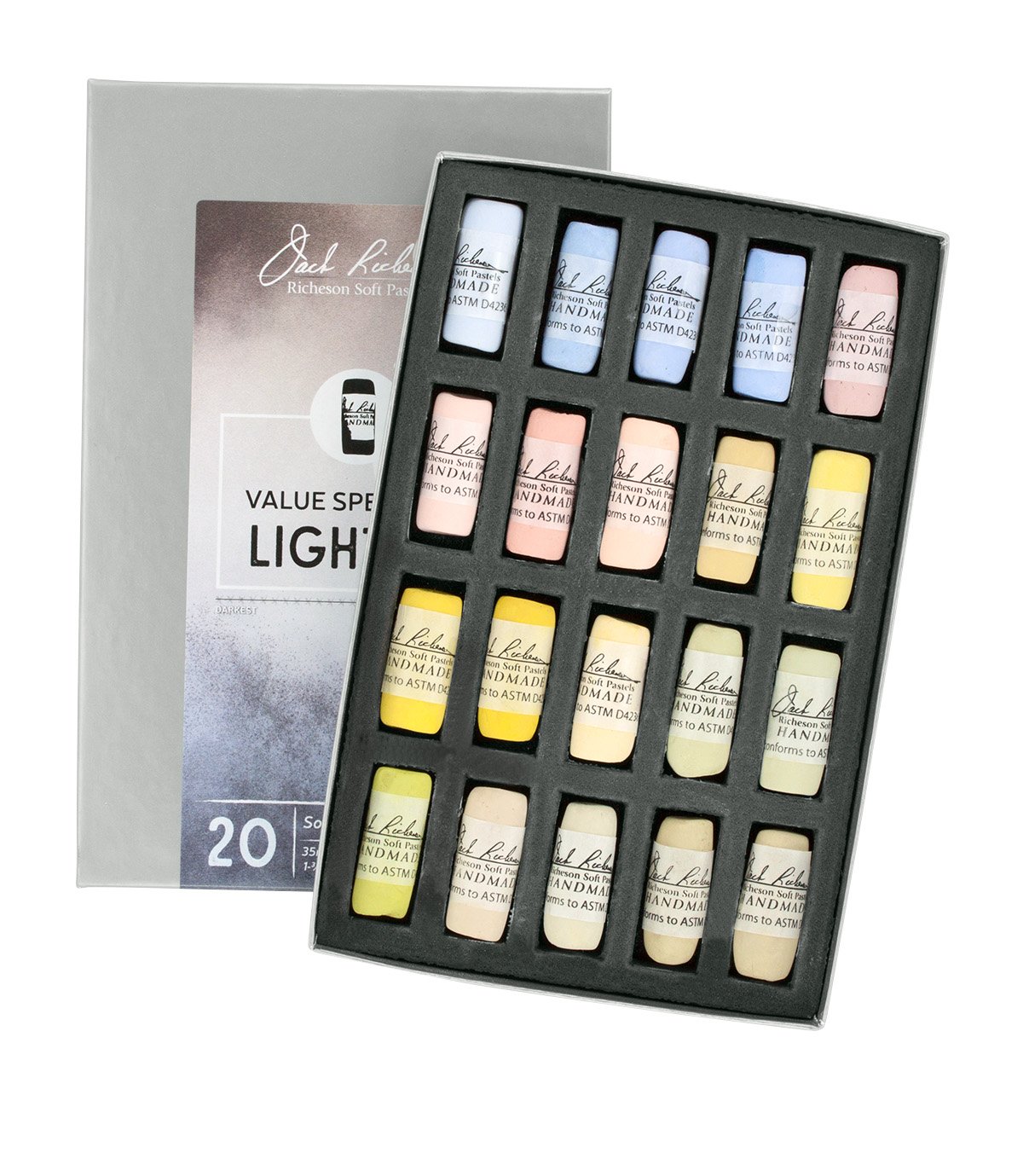 Jack Richeson Handgerollte, weiche Pastellkreide, 2 Lichter, 20-teiliges Spektrum-Set