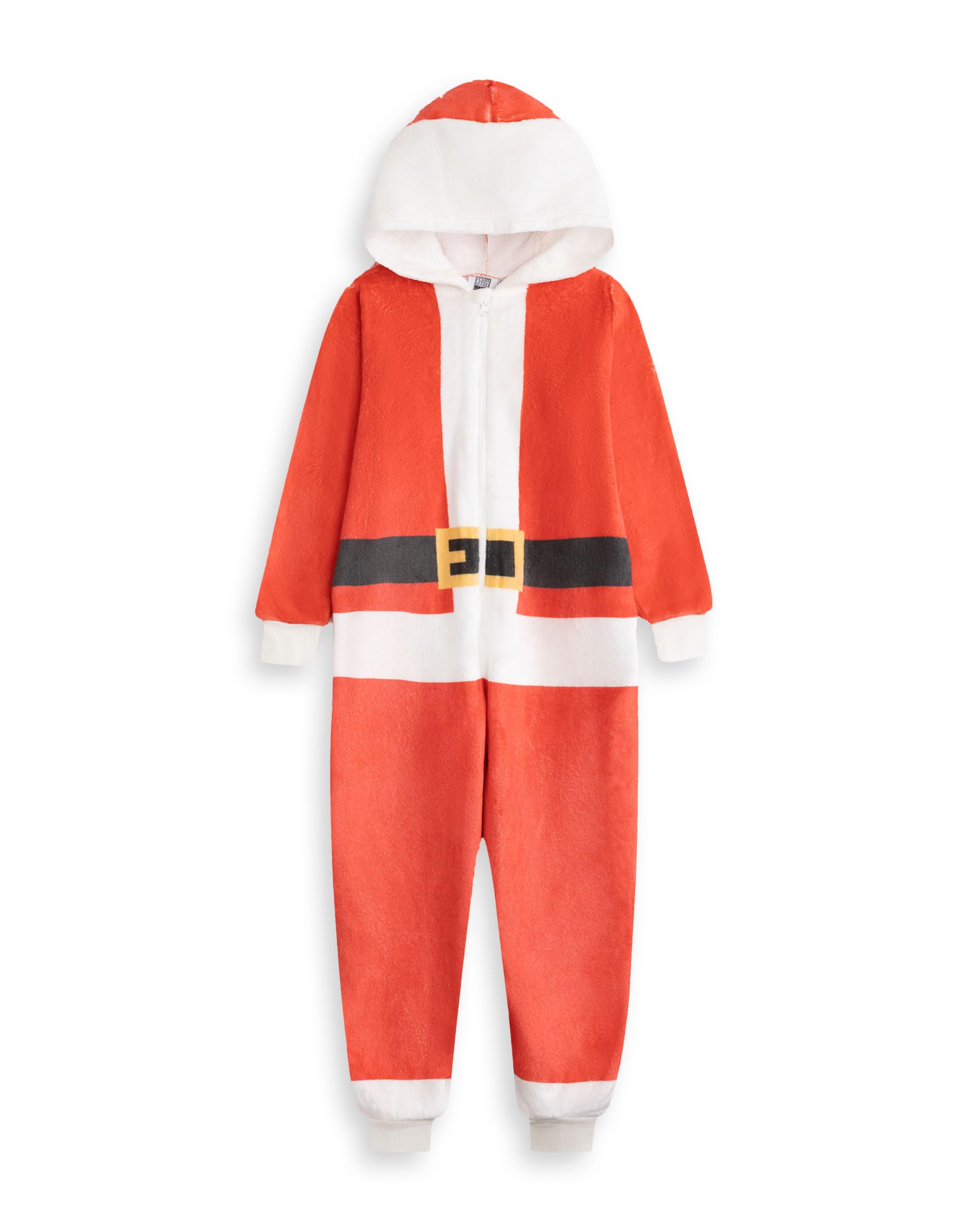 Show Me The Merch Unisex Kids Red Santa Claus Hooded Onesie | Zip-Up Long Sleeve Nightwear In Fluffy Material | Christmas Outfit For Holidays 9-10 Years