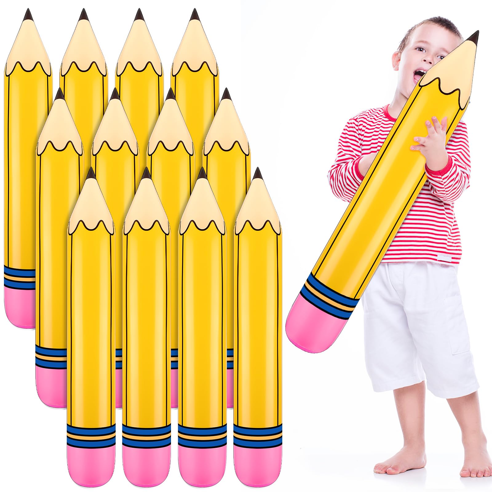 Blueweenly 12 Pcs Giant Large Inflatable Pencil Balloon Back to School Hanging Jumbo Blow up Pencils Decoration for First Day of School Party