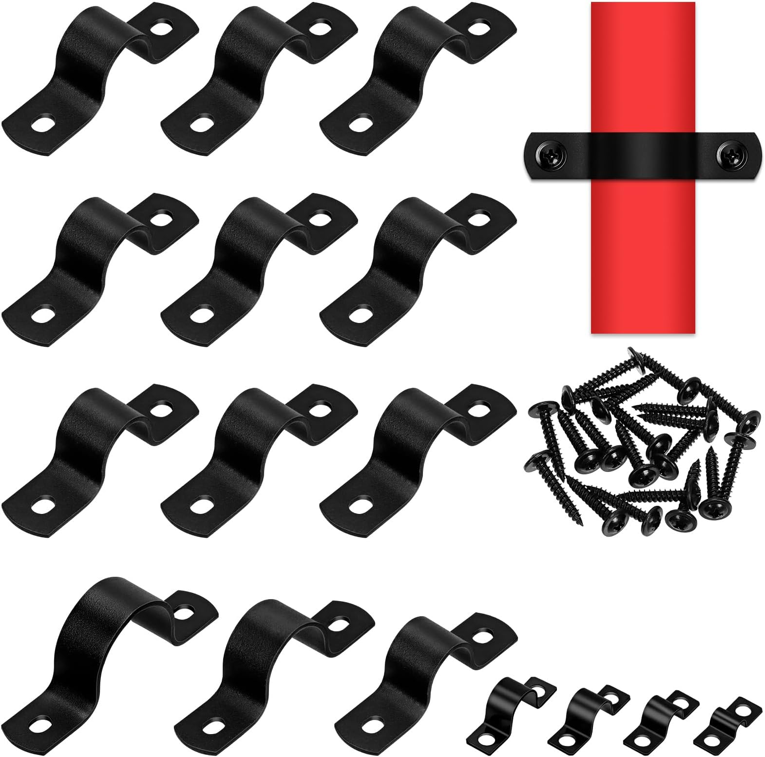Hilitchi 25PCS 15MM Two Hole Strap with Screws Rigid Pipe Strap U Bracket Tube Strap EMT Pipe Straps U Bracket Tube Strap Clamp for EMT Conduit Fixing