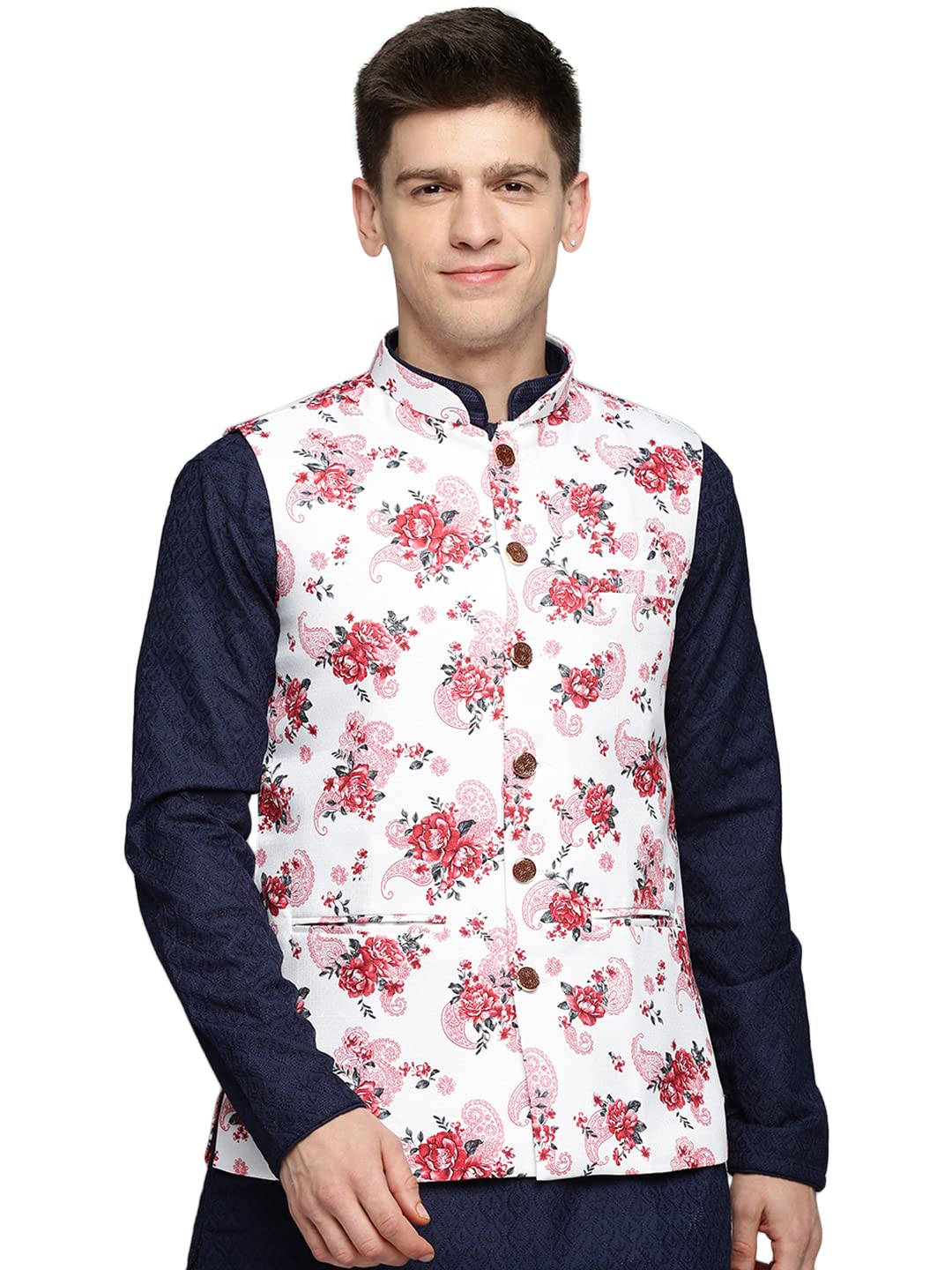 showoffff SHOWOFF Men's Printed White Polyester Nehru Jackets-GEW-PR-289_White-picture-13