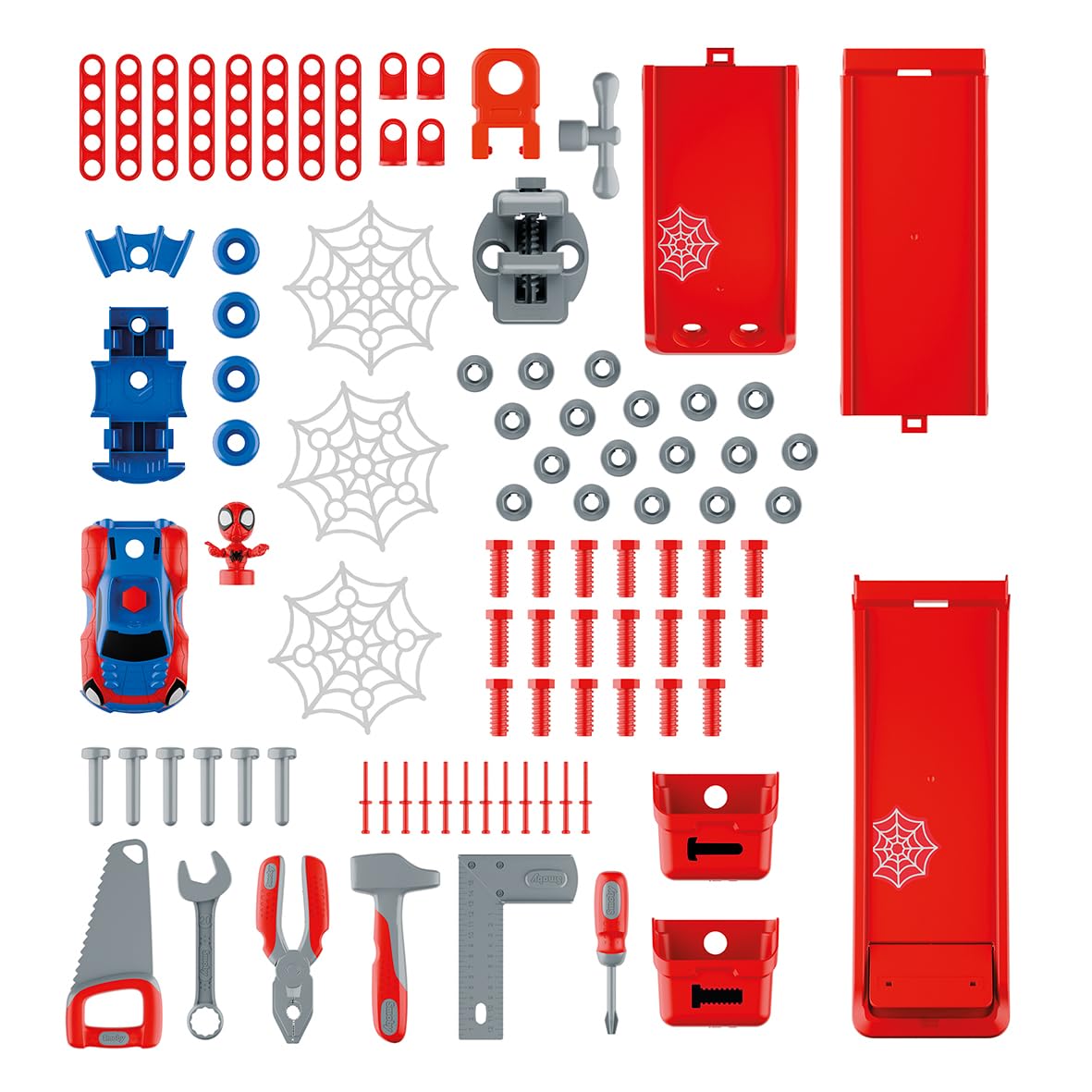 Smoby - Spidey - Bricolo Center - Fai da te - Numerose funzioni di gioco - Auto da montare - 90 accessori - Dai 3 anni - Prodotto in Francia