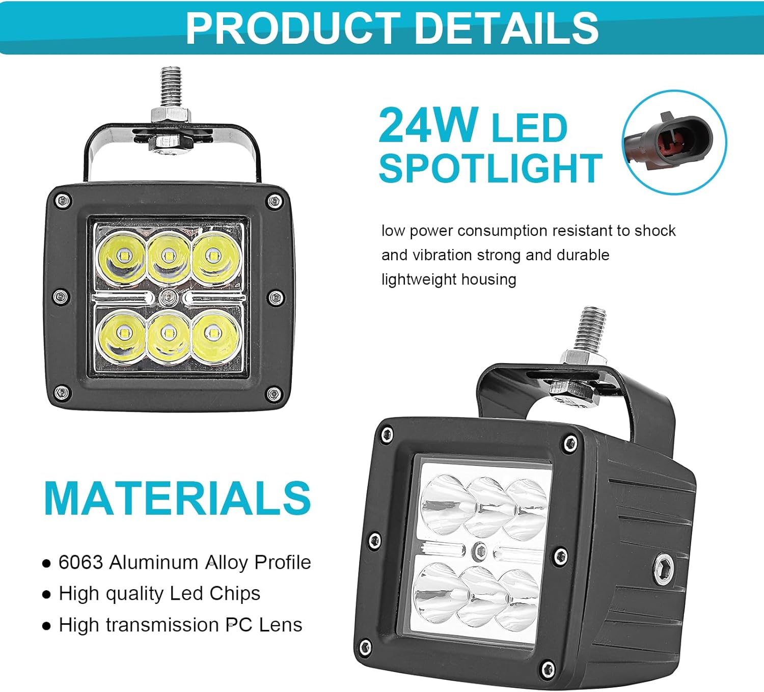 Dasen LED Light w/Wiring Mount Bracket kit Rear Roll Cage Spotlight 3 Inch 24W Backup Reverse LED Compatible with Polaris Ranger Full Size 2013-2025