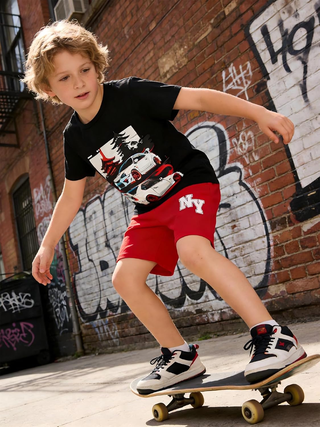 Boys Clothes 2-Piece Summer Outfit Car Print T-Shirt & Letter Print Shorts for Kids Clothing Set 6-12Y - Image 3