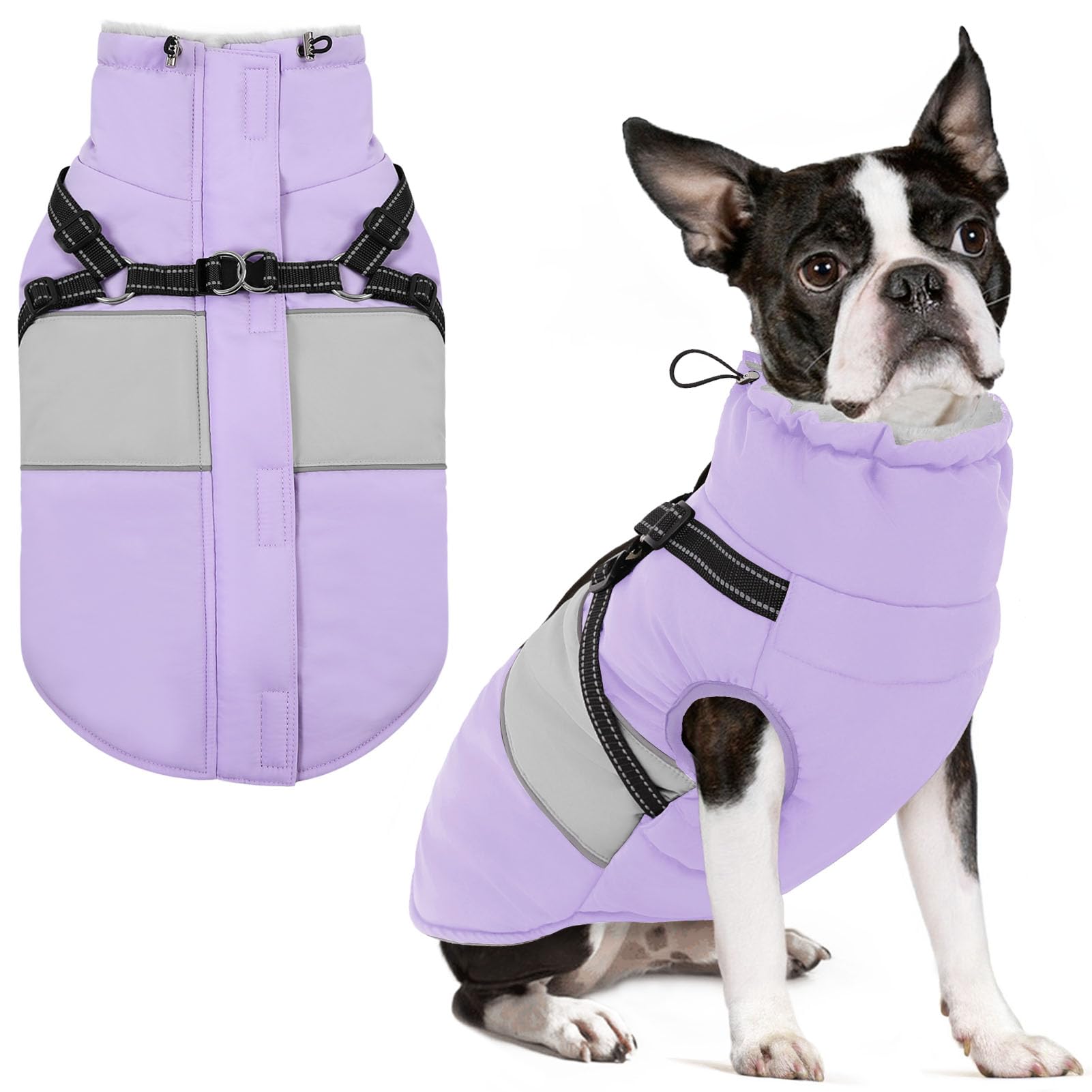 Dog Winter Coat Waterproof Dog Jacket with Harness for Medium Dogs