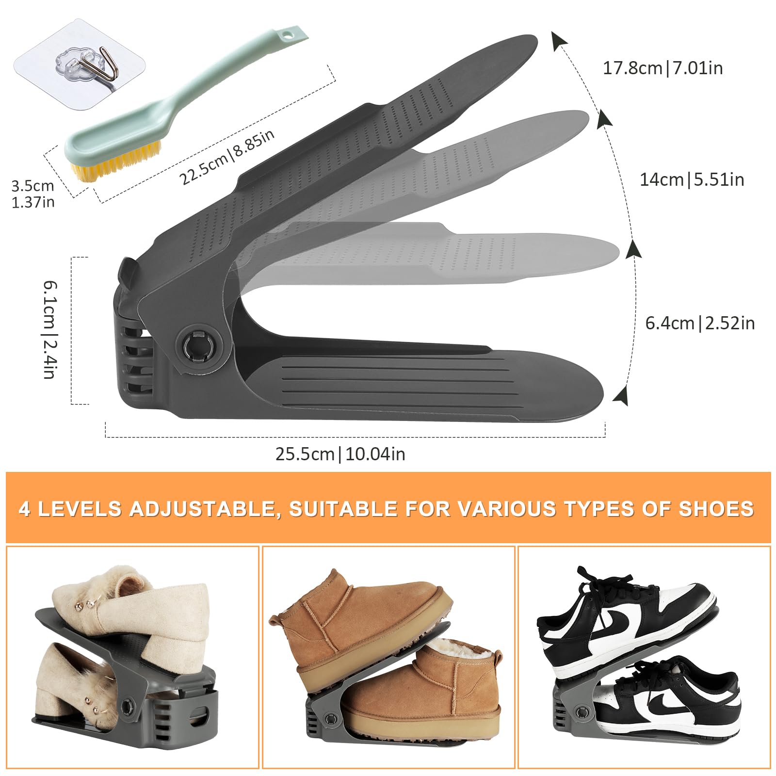 Organizzatore Scarpe Salvaspazio - Set 24 Portascarpe Regolabili In Plastica, 4 Altezze, Grigio Scuro