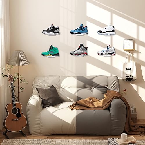 Miniatura 2 de Juego de 6 estantes flotantes de exhibición de zapatos para pared, estantes flotantes de acrílico transparente, estante de zapatos acrílico de 8 x 3