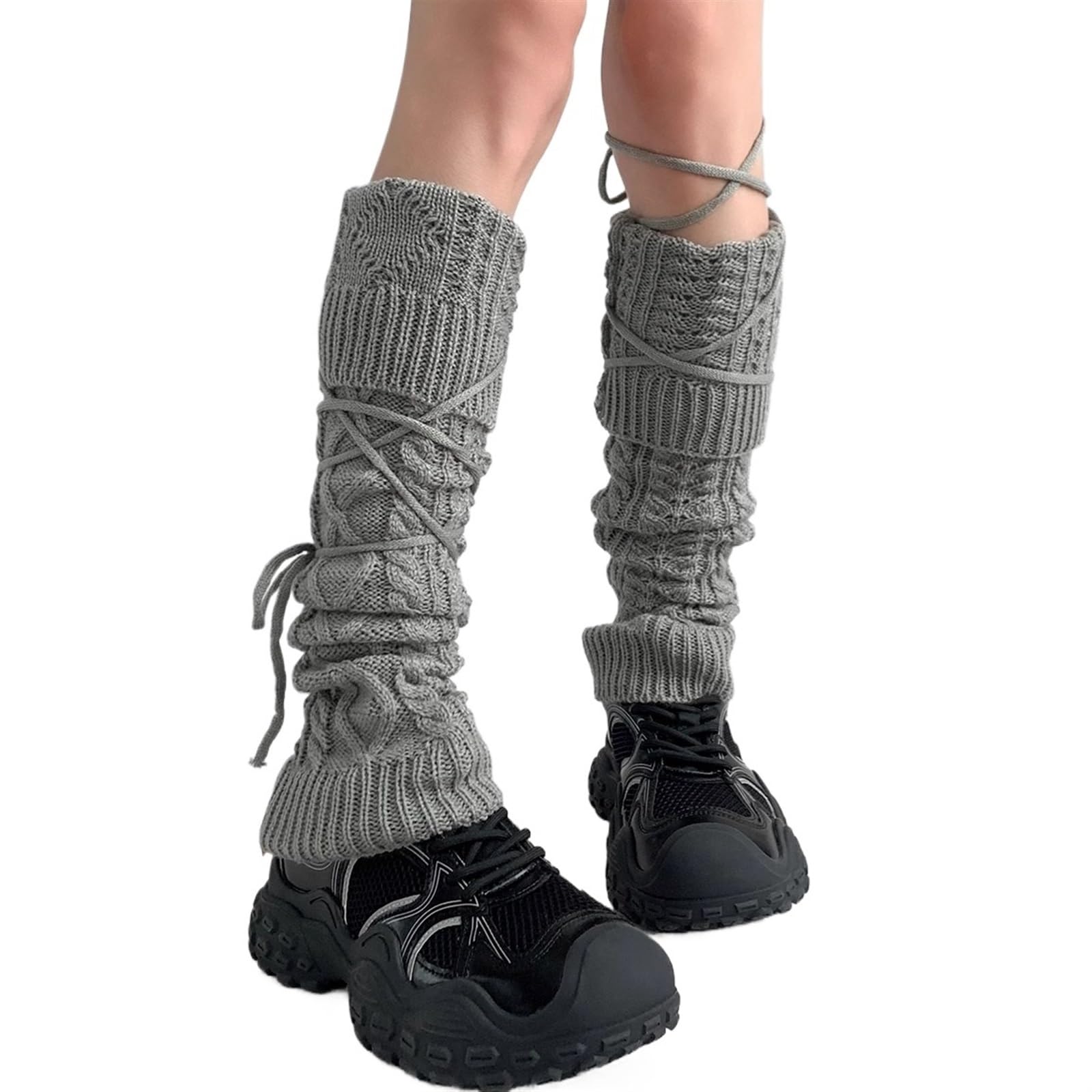 Calentadores Piernas Mujer Calcetines con Cordones Calentadores de piernas de Punto Calcetines de Pantorrilla Gruesos y cálidos de Invierno Cubrepiernas(Khaki)
