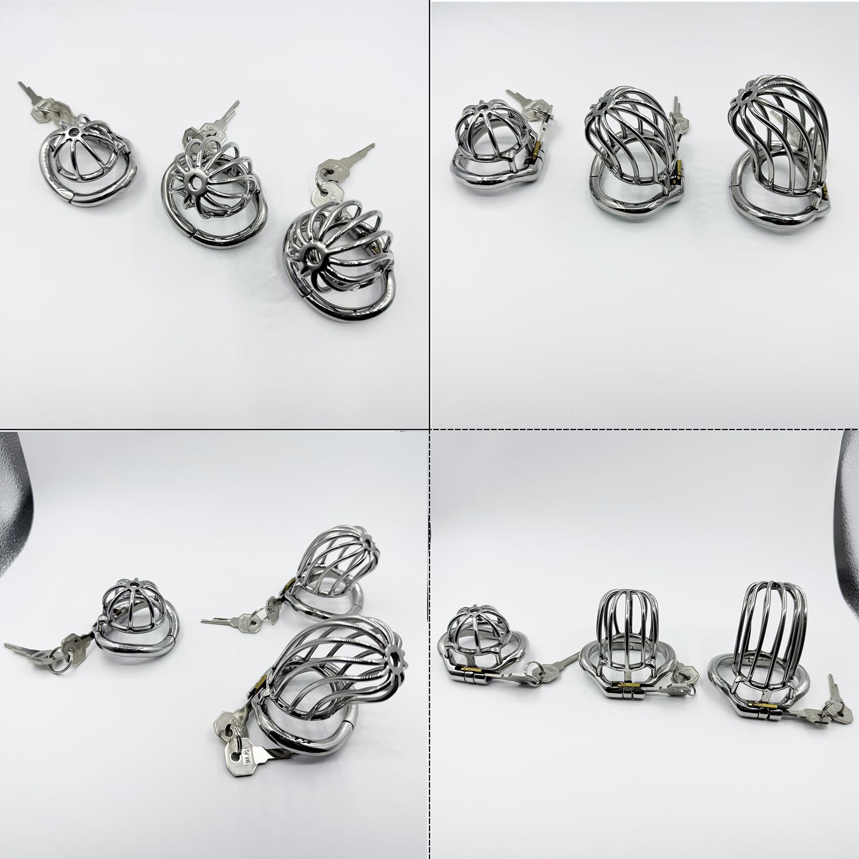 3 Größen Belüfteter Edelstahl Peniskäfig Keuschheitsgürtel Herren Mit 3.0 Verstellbarer Cockringe S/M/L Male Chastity Cage Keuschheitskäfig Cock Cage SM Sexspielzeug Für Männer,Silver/l,51mm
