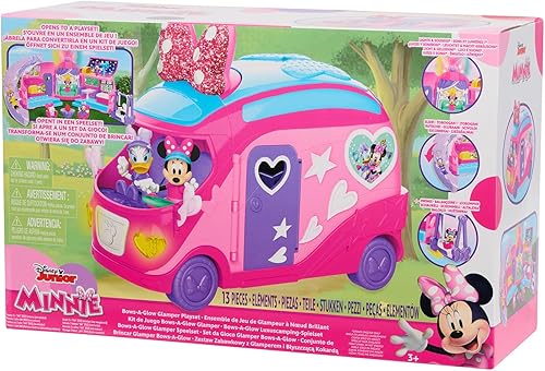 Miniatura 7 de Disney Junior Glamcamper Minnie Mouse Bows-A-Glow Rolling Glamper Figuras y juego de 13 piezas, juguetes oficiales para niños a partir de 3 años,
