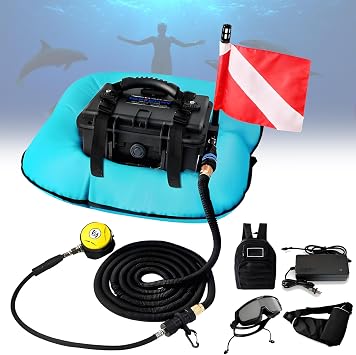 Scuba Diving Ventilator System, Rechargeable Scuba Tankless Diving System, Scuba Diving Respirators, Waterproof and Impact-Resistant, Long-Lasting 70-Minute, for Diving and Fishing. Blue-1Battery