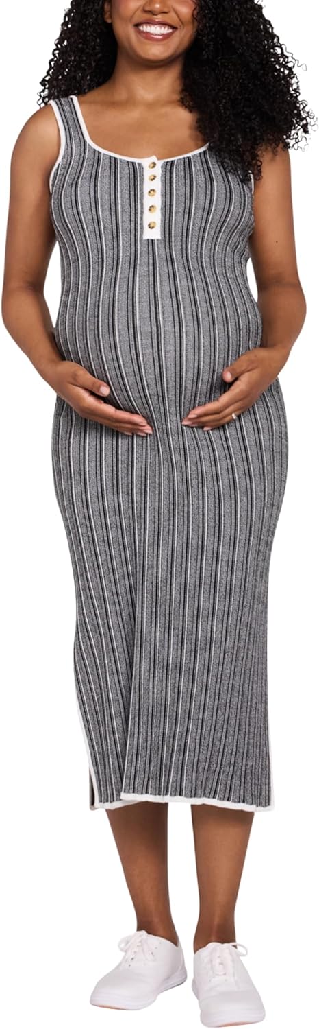 Motherhood Maternity Women's Sleeveless Scoop Neck Ribbed Sweater Bodycon Midi Pregnancy Dress