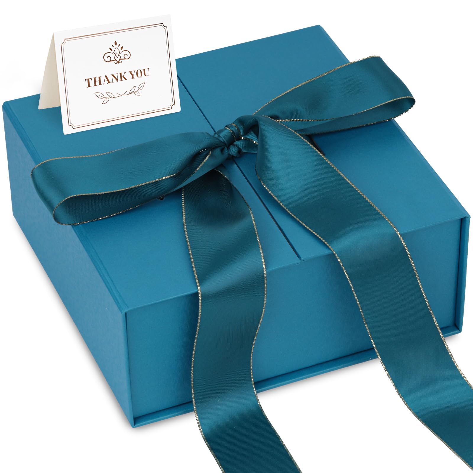 Shindel Blue Gift Box, 8 x 8 x 3.5 Inches Gift Boxes For Presents with Lids, Large Gift Box with Lid Card Ribbon for Weddings Birthdays