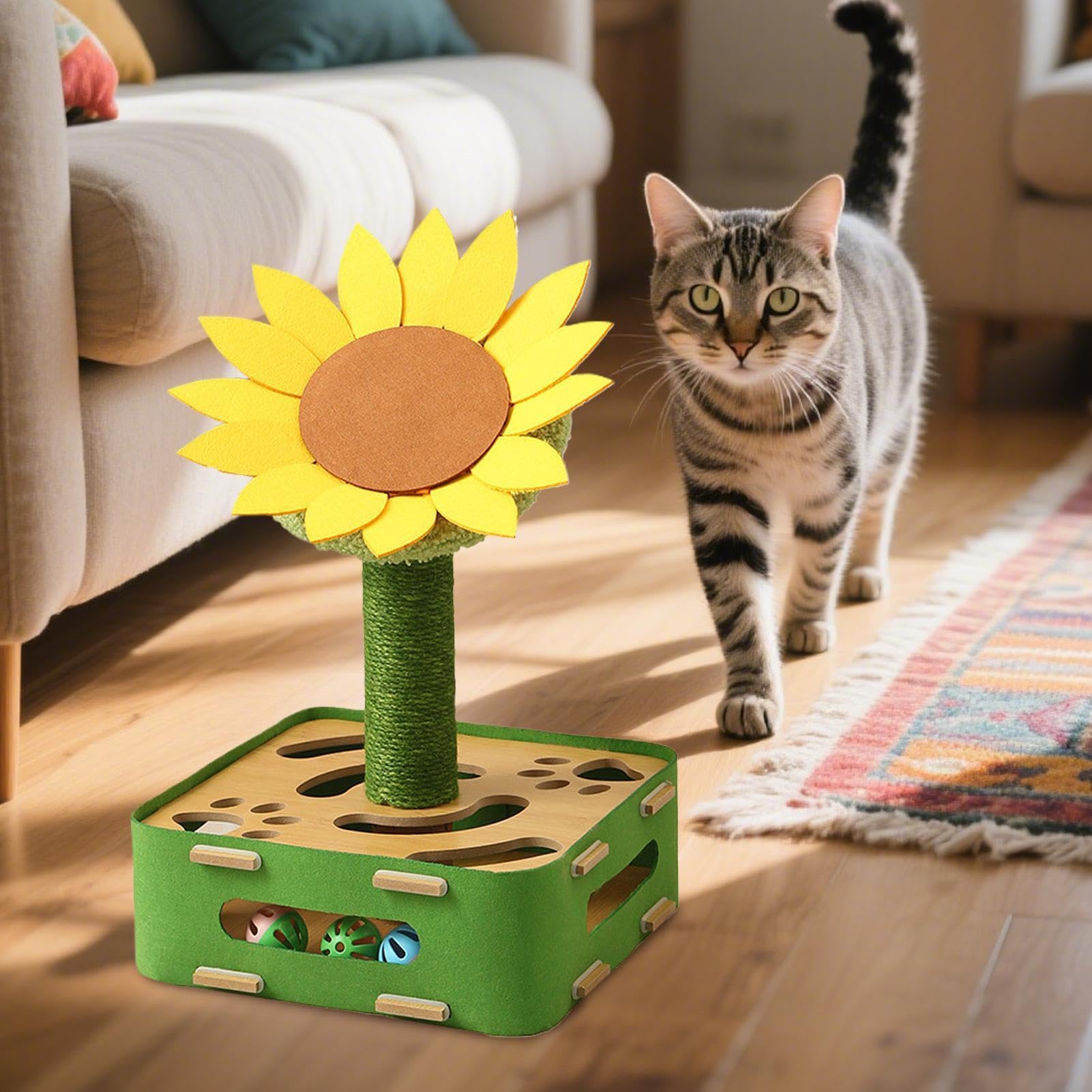 Interaktives Katzenspielzeug Futterball Mit Sonnenblumen Design | Kippsichere Basis Spiel Für Haustiertraining Bewegung Geistiges Spiel Gegen Langeweile