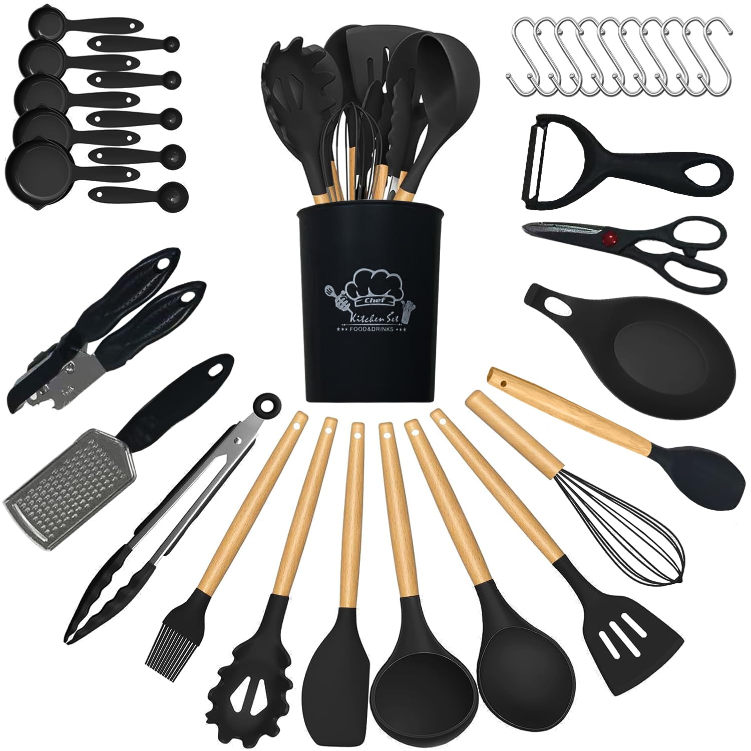 Kitchen Utensils Set, 35Pc Silicone Cooking Utensil Set with Storage Holder