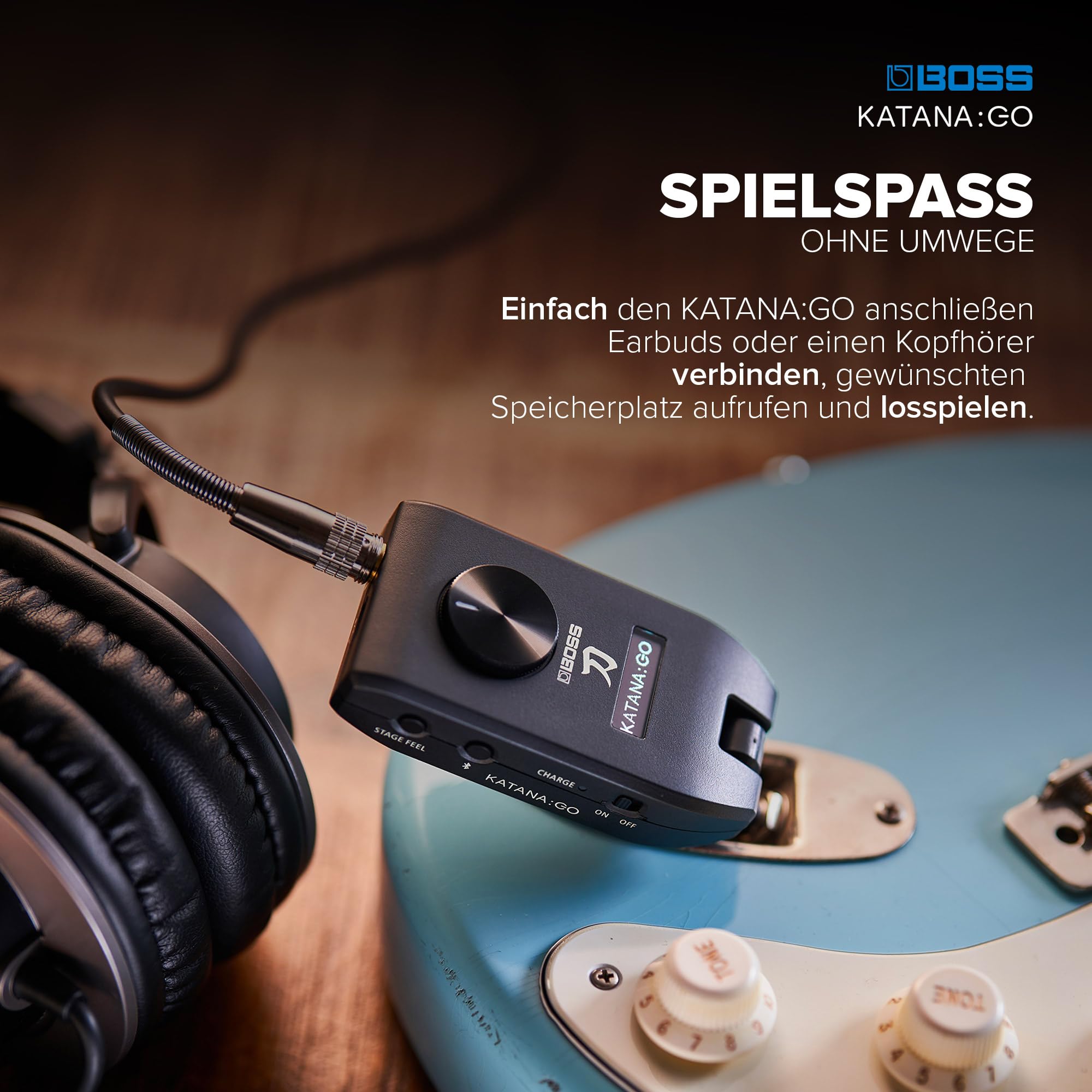 BOSS Katana:GO | Personal Headphone Amplifier für Gitarre & Bass | Spielfertige Sounds aus den Katana Bühnenverstärkern | Innovative Raumklangtechnologie | Bearbeite Sounds & streame Backingtracks