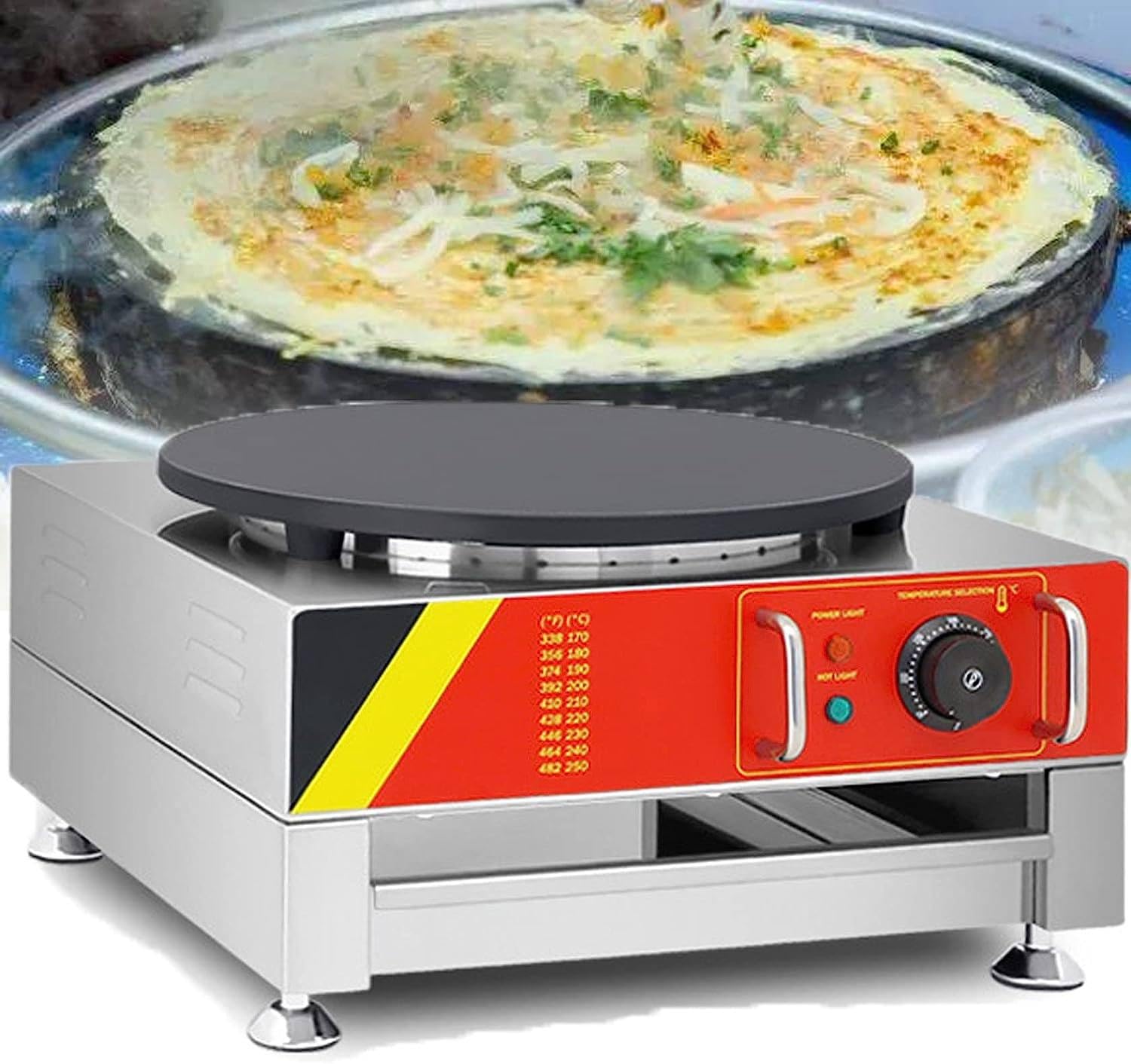 Commercial Electric Crepe Maker, Pancake Baking Machine Non-Stick Electric Crepe Pan Single Hotplate Adjustable Temperature with Batter Spreader for Tortilla