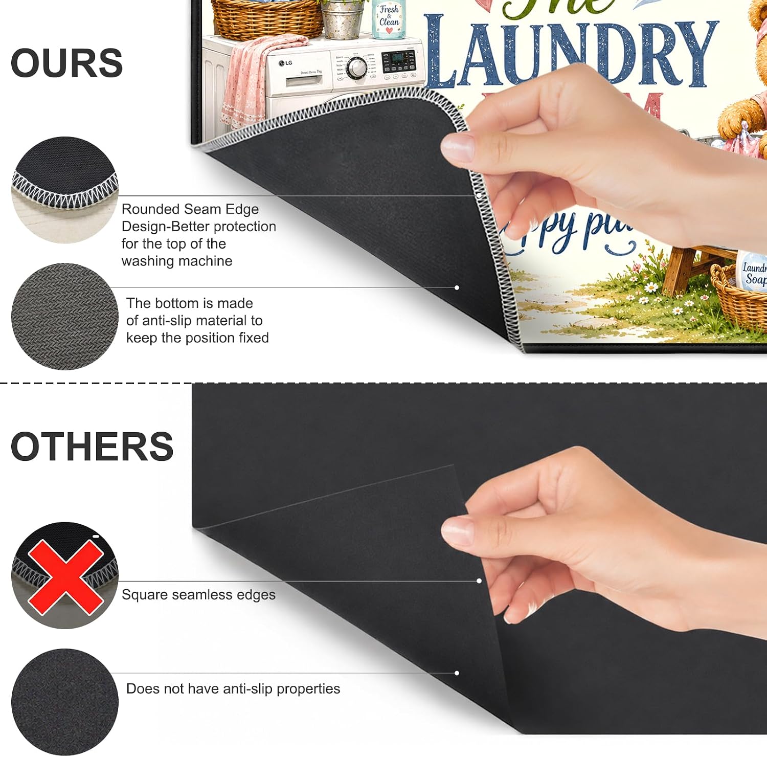 Washer Dryer Cover Mat, 23.62 x 19.68 in Polyester, Laundry Art