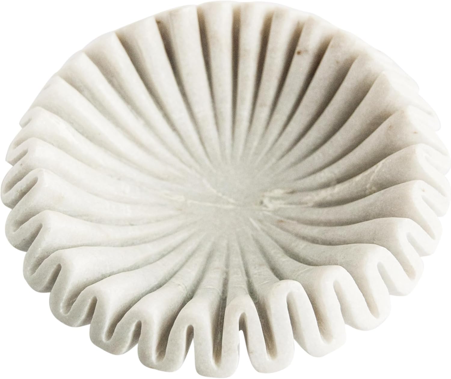 Creative Co-Op Round Marble Pleated Dish, White