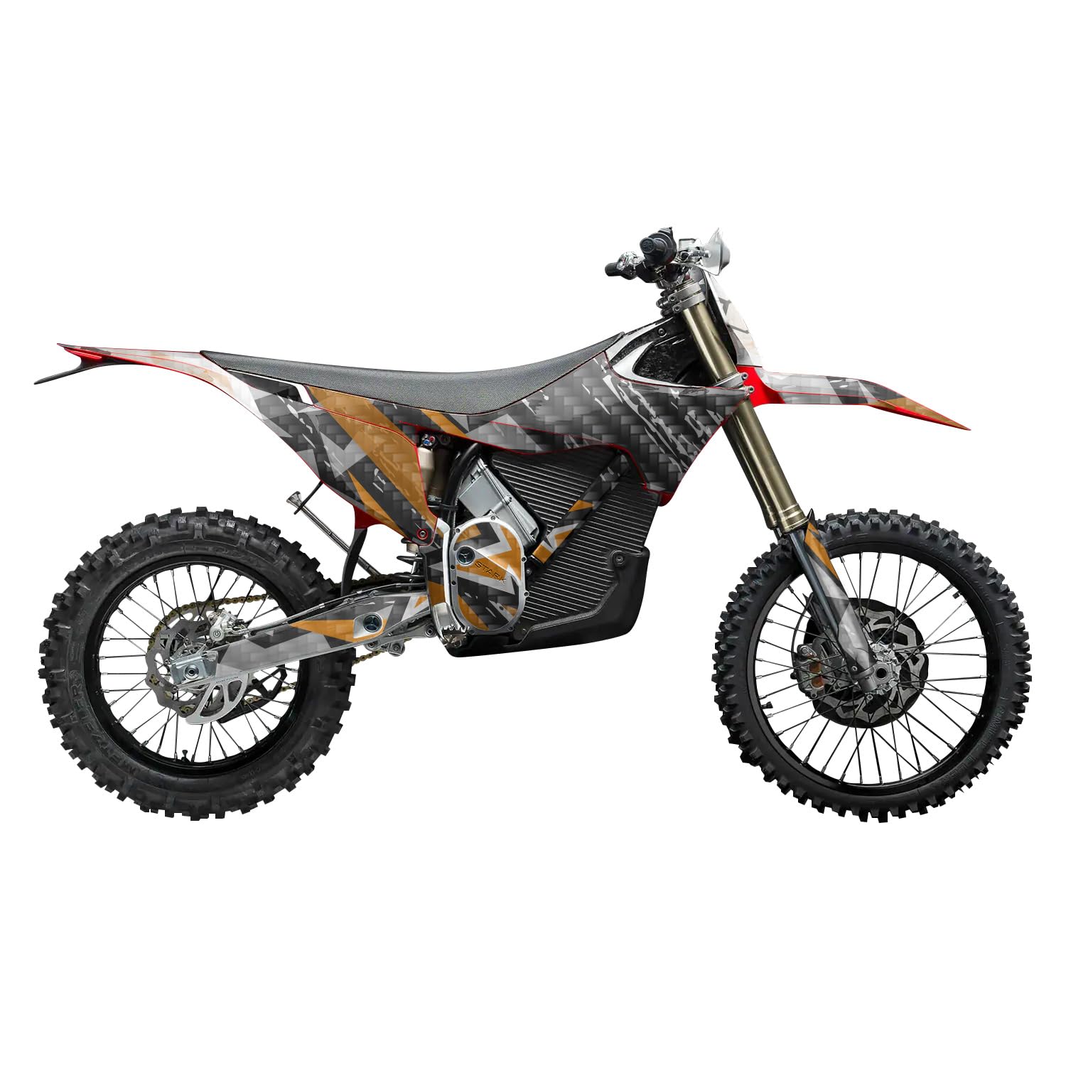 Carbon Fiber Stark Varg MX 2023-2025 Graphics Kit Wrap - Grunge Star Orange - Varg MX Skin - Premium 3M Vinyl Protective Wrap Decal Cover - Easy to Apply | Crafted in The USA by MightySkins