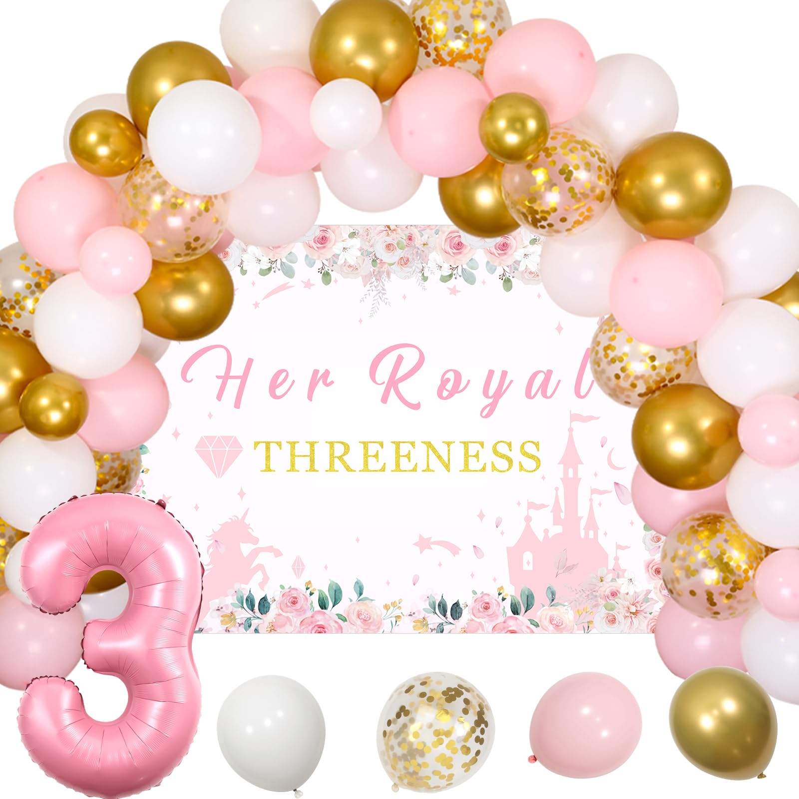 Sursurprise 'Her Royal Threeness' Banner Rosa-gold – Für Prinzessin 3. Geburtstag, Glitzer-Karton