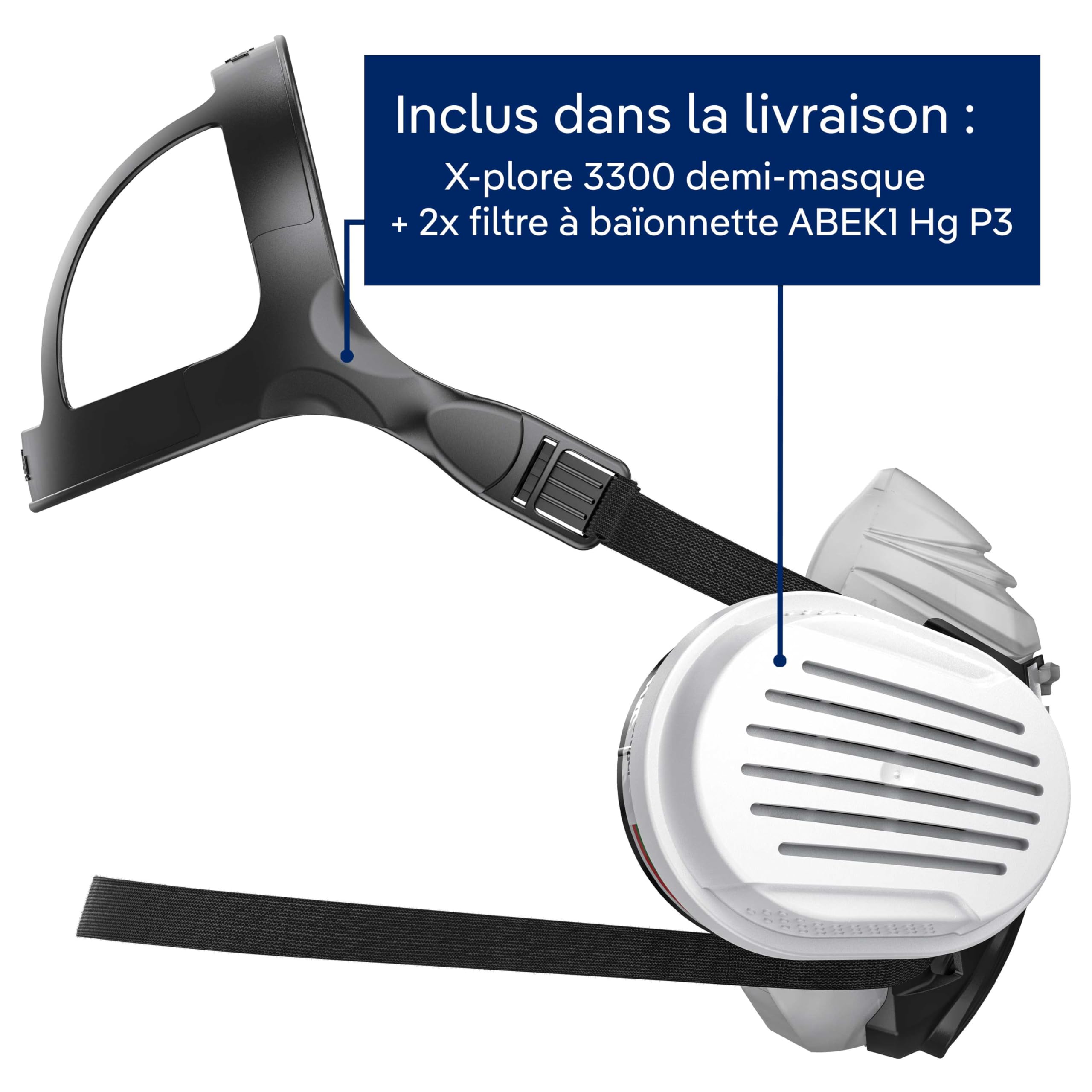 Dräger X-plore 3300 Masque de protection respiratoire anti-gaz, masque contre produit chimique et vapeurs, demi-masque à cartouche ABEK1 HG P3